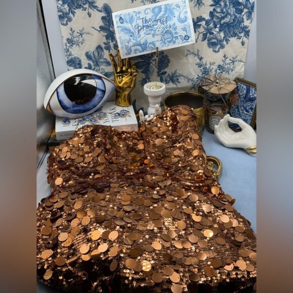 🆕 BRONX & BANCO 🧿 NWOT Farah Strapless Sequins Gown, Bronze , Sz L US 8 - Picture 11 of 14
